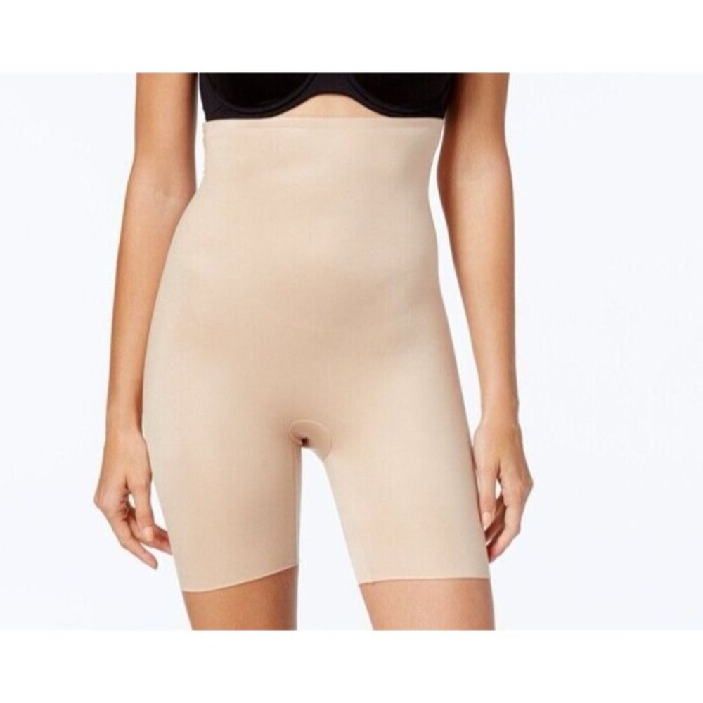 Spanx Power Conceal-Her High-Waisted Mid-Thigh Short 10132R Womens Tan Large NEW
